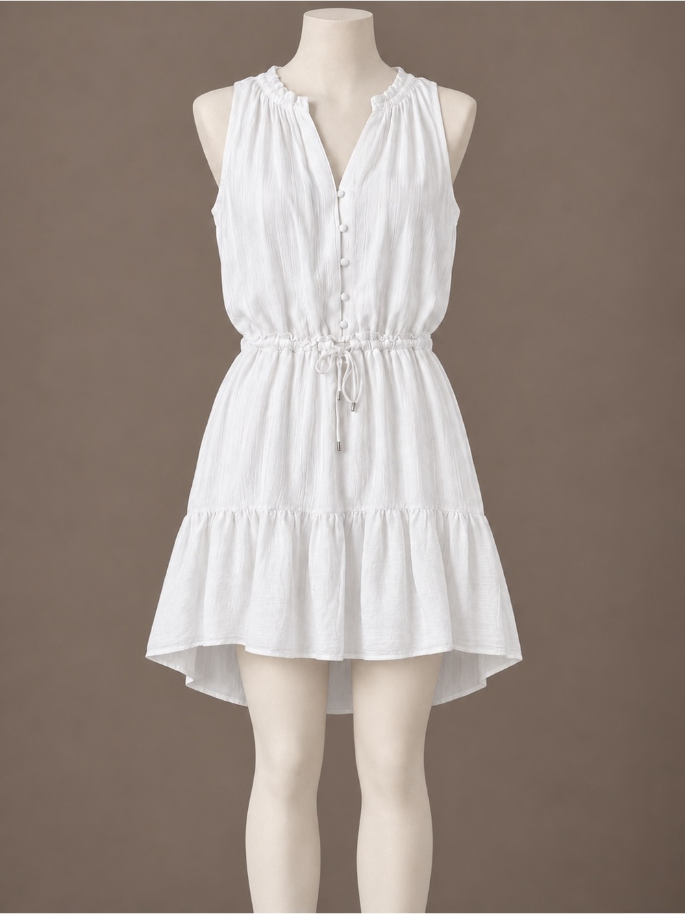 White House Black Market White Sleeveless Drawstring Tiered Mini Dress